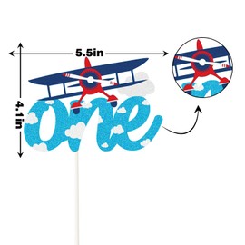 Una decoración para tartas, purpurina azul, letrero de avión con texto en inglés «How Time Files» para decoración de tartas, decoración de baby shower, número uno aniversario