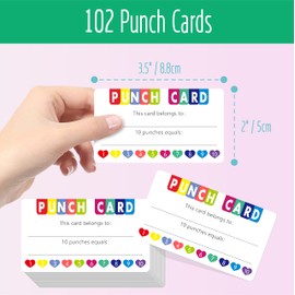 102 Pieces Punch Cards, Heart-Shaped Business Size Reward Cards, Creativity & Competence Development for Business, Classroom, Children, Students, Teachers, 8.8 cm x 5 cm