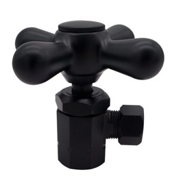 Westbrass D103X-62 Cross Handle Angle Stop Shut Off Valve, 1/2" IPS Inlet with 3/8" Compression Outlet, Matte Black