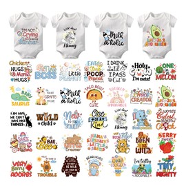 Baby Iron On Transfers Kit - 36 Pcs Cute Animal Heat Transfers Stickers Patches Onesie Decorating Baby Shower Iron On Patches Decals for Kids T-Shirt Decor Hoodie Bibs Bodysuit Clothing DIY Crafts