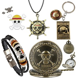 P zee PUNZEE ET VOUS NOUS DIREZ MERCI One Piece Manga Accessories – Pocket Watch, Bracelet, Keychain, Necklace, Pin Badge – Luffy Accessory, Straw Hat – Gift, Silver, analog
