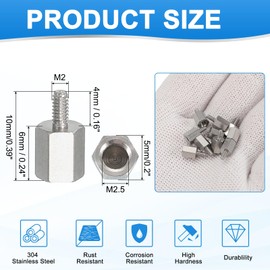 PATIKIL Standoff Screws, 10pcs M2x4mm Male to M2.5x6mm Female 304 Stainless Steel Thread Reducing Hex Standoff Spacer Screw Nuts Thread Adapters Reducer Extender Conversion Fasteners