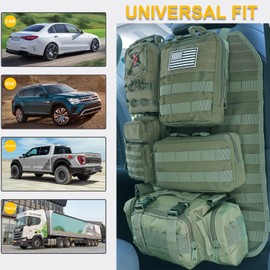 Universal Tactical Car Seat Back Organizer Bag Tactical Molle Vehicle Organizers Panel Vehicle Protector Organizers with 5 Detachable Pouches for Car Truck Ford Jeep (Model A-Army green)