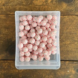 15mm Printed Silicone Beads - 10pc:_Pink Checkered