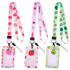 HIFOT Pack of 3 Fruit Lanyard with ID Sleeves, ID Card Holder with Strap, Lanyard Card Holder for Mobile Phones, Keys, Office ID Card