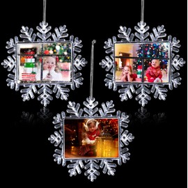 3 Pcs Christmas Snowflake Hanging Photo Frame Snowflake Ornaments Christmas Photo Ornaments Christmas Acrylic Snowflake Photo Ornaments Snowflake Photo Frame for Christmas Decorations (Classic)