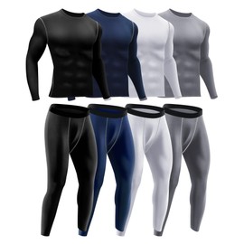 Hicarer 4 Set Men's Athletic Compression Set Winter Thermal Underwear Top Bottom Workout Set Base Layer for Gym Sports(X-Large,Multicolor)