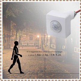 Greluma 2PCS AC 85-265V (220V), PIR Body Infrared Motion Sensor, Detection Range 12m at 160°, 10mm Mounting Hole