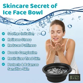 Face Bowl for Ice Bath, Portable ice face Bowl for Plunge tub, Gentle Cooling in Winter with thermometer headbands(Black)