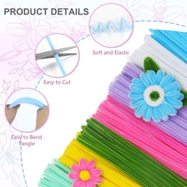 Ausugar Colorful Tulips Bouquet Pipe Cleaners Craft 350 Pcs Pipe Cleaners Bulk, Chenille Stems for DIY Flower Making Kit with Floral Wires, Gardening Tape,Stamen& Ribbon (Mixed-Color Tulip)