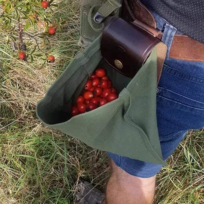 Leather and Canvas Bushcraft Bag Collapsible Waxed Canvas Foraging Pouch
