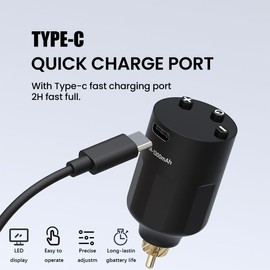 Cordless Tattoo Power Supply, USB Rechargeable Cordless Tattoo Power Supply, 1300mah, Portable RCA/DC Battery Pack with LED Digital Display for Tattoo Pen Rotary Tattoo Machines (Red, RCA)