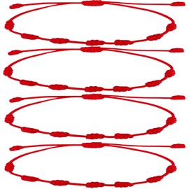 cotigo 7 Knot Bracelet with Red Thread of Destiny Kabbalah Drawstring for Happiness, Friendship, Tibetan and Amulet Adjustable Privacy Protection for Couples Love Men and Women, Stainless Steel
