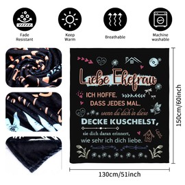 Original Gift Liebe Ehefrau Ich Hoffe Dass Jedes Mal Wenn Du Dich In Diese Decke Kuschelst Sie Dich Daran Erremert Wie sehr Ich Dich Liebe Kuschelblanket Decorative for Wife (Liebe Ehefrau-B)