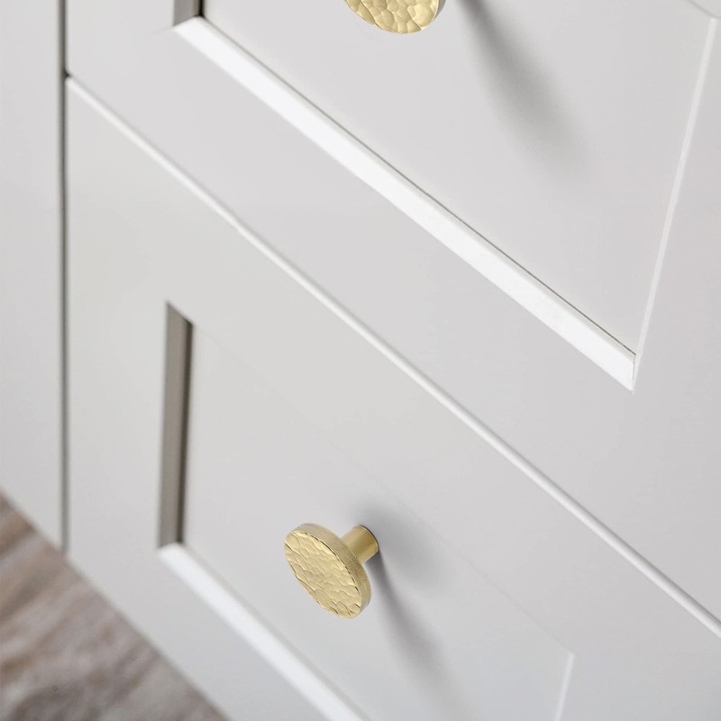KOPPALIVE 10-Pack Modern Gold Cabinet Knobs, Hammered Solid Brass Drawer