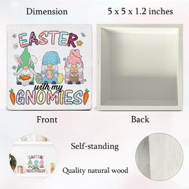 Easter Decor Easter with My Gnomies Wood Sign Farmhouse Home Desk Tabletop Shelf Decor Easter Gnome Decorations 5 x 5 Inches
