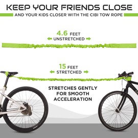 Cibi Bike Bungee Tow Rope - Heavy-Duty Uphill Cyclist Tow Strap with Secure Loops, Stretches 4.6-15 ft, 4,000 lbs Resistant - for Small Bikes, MTB & More