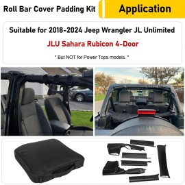 Camoo Black Roll Bar Cover Protect Padding For Jeep Wrangler JL JLU 2018+ 4Dr Leather