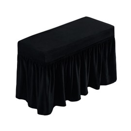 NICEEC Spandex Stretch Piano Bench Cover with Skirt Removable Ottoman Cover Rectangular Washable Stool Slipcover for Duet Piano Bench Seat Cushion Protector(Black)