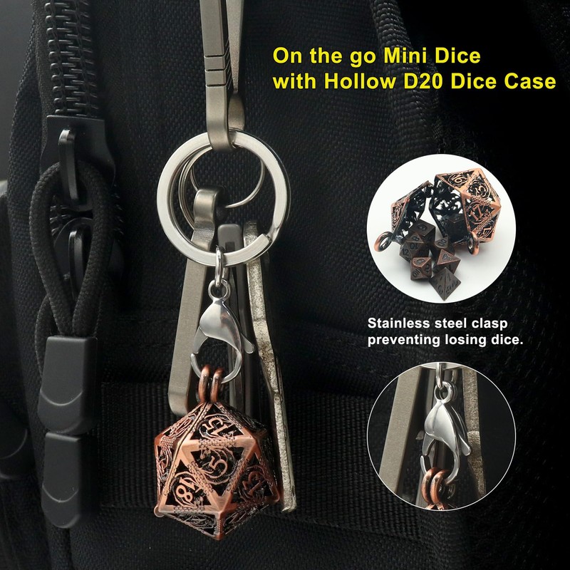 Haxtec Mini Metal DND Dice Set With Copper Hollow D20