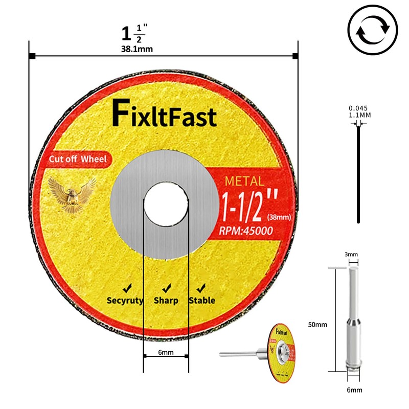 FIXLTFAST 1-1/2 Cut Off Wheels,1.5" x 1/8" Fiberglass Reinforced Metal
