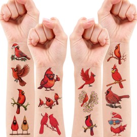 102 PCS Red Cardinal Bird Temporary Tattoos Stickers Spring Flower Themed Party Supplies Birthday Decorations Favors Cute Fake Tattoo Gifts for Kids Girls Boys Decor School Reward Christmas