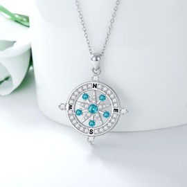 EUSJ Compass Necklace for Women Sterling Silver Compass Pendant for Women Compass Gifts for Friends Graduation Mothers Day, Sterling Silver, Cubic Zirconia