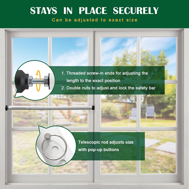Window Locks & Sliding Door Security Bar, 2 Pack Adjustable
