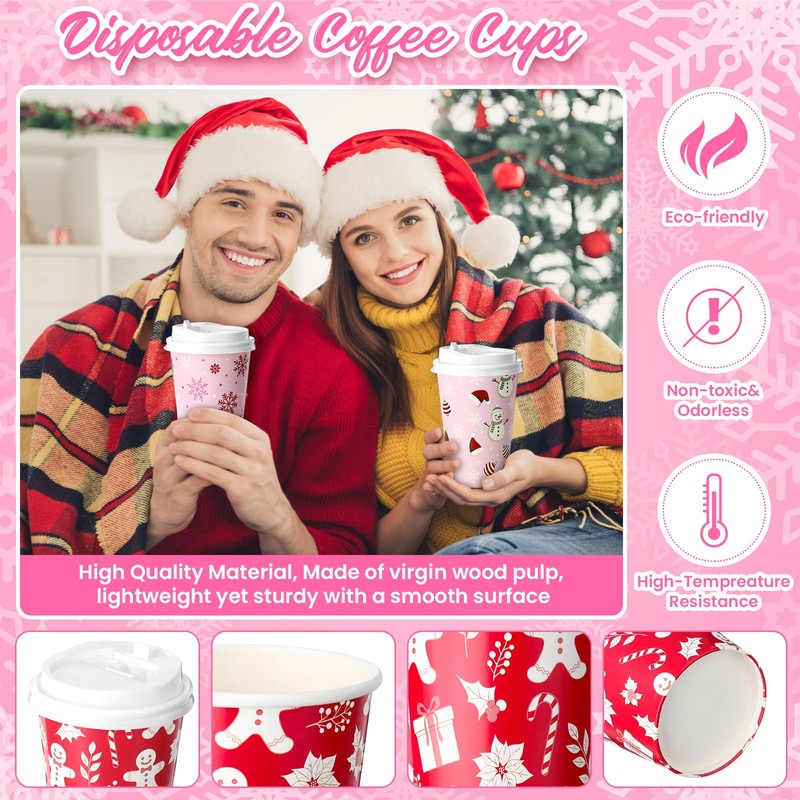 120 Pack Christmas Disposable Cups with Lid 12oz Hot Drink,