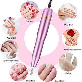 Torno Eléctrico para Uñas,11 en 1 Torno para uñas Profesional ,20,000 RPM Velocidad Ajustable Máquina de Lima Uñas,Taladro para Uñas con kit de brocas y bandas de lijado,Herramienta De Manicura Pulidora Eléctrica Para Acrílicos, Geles, Rosa