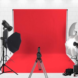 Easy-Going 5Wx7L ft Red Background Muslin Backdrop, Photo Studio, Collapsible High Density Screen for Video Photography and Television