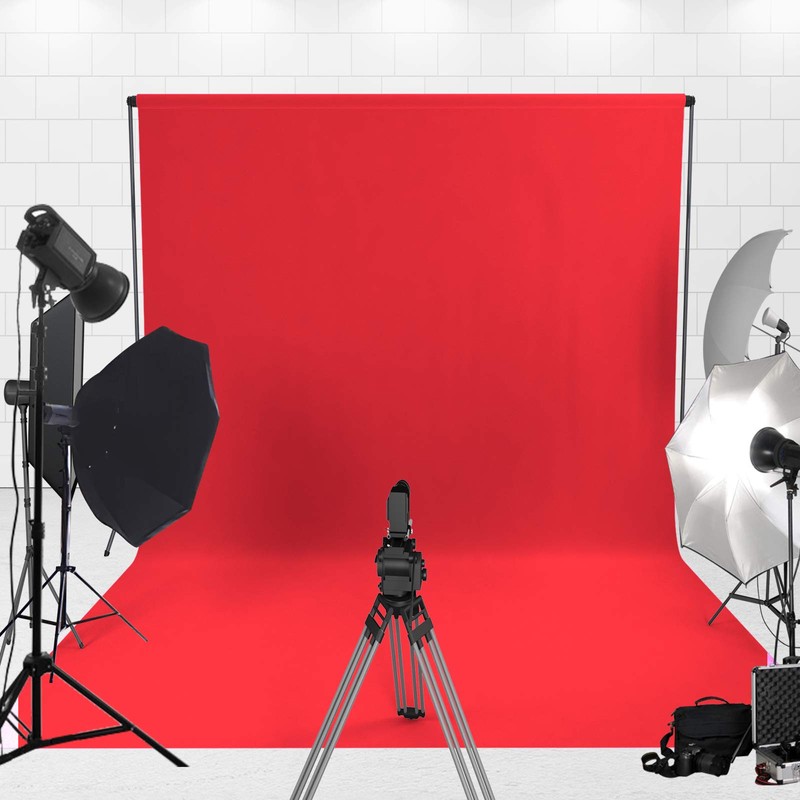 Easy-Going 5Wx7L ft Red Background Muslin Backdrop, Photo Studio, Collapsible