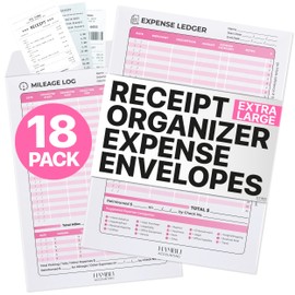 Extra Large Receipt Envelope & Receipts Organizer (Pack of 18) - Efficiently Manage Business Expenses & Log Mileage Trips - 12.8" × 9.0" Inches, Pink Color- Business Ledger for Small Business