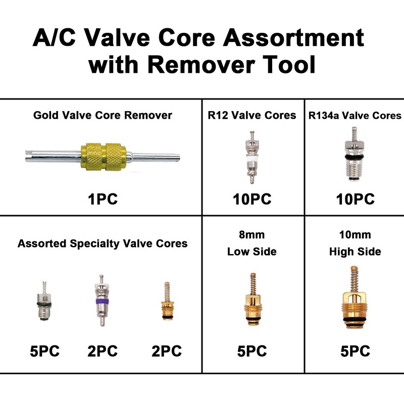 Easily 4 Set Car A/C Valve Core R134a Kit, 9