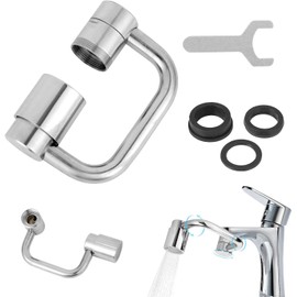 Extensor de Grifo Giratorio, Extensión Aireador Grifo en Forma U con Rotación 1080° con Llave y Juntas Tóricas Universal para Fregaderos Cocina y Baño (2 Modos de Rociado)
