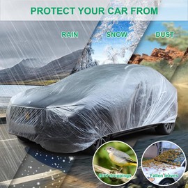4 Pack Universal Disposable Car Covers - Waterproof Plastic Car Cover for Automobiles - Universal Vehicle Cover with Elastic Band for Sedan Outdoor Snow Rain Weather, (Size L 4Pack)