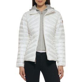 GUESS Women's Lightweight Puffer Jacket, Quilted White, Large