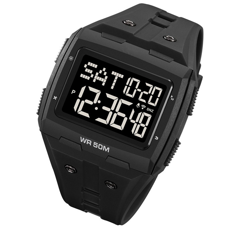 Digital Sports Watch Dual Time Display Night Light Adjustable TPR