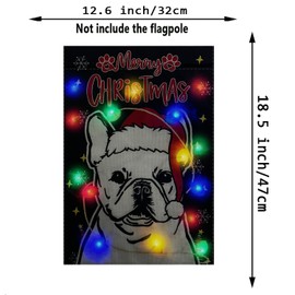 Christmas Garden Flag Lighted Xmas French Bulldog Flags for Outside Solar Led Double Sided Burlap Winter Holiday Dog Decorations Yard Lawn Outdoor Decor 12.5 x 18 Inch