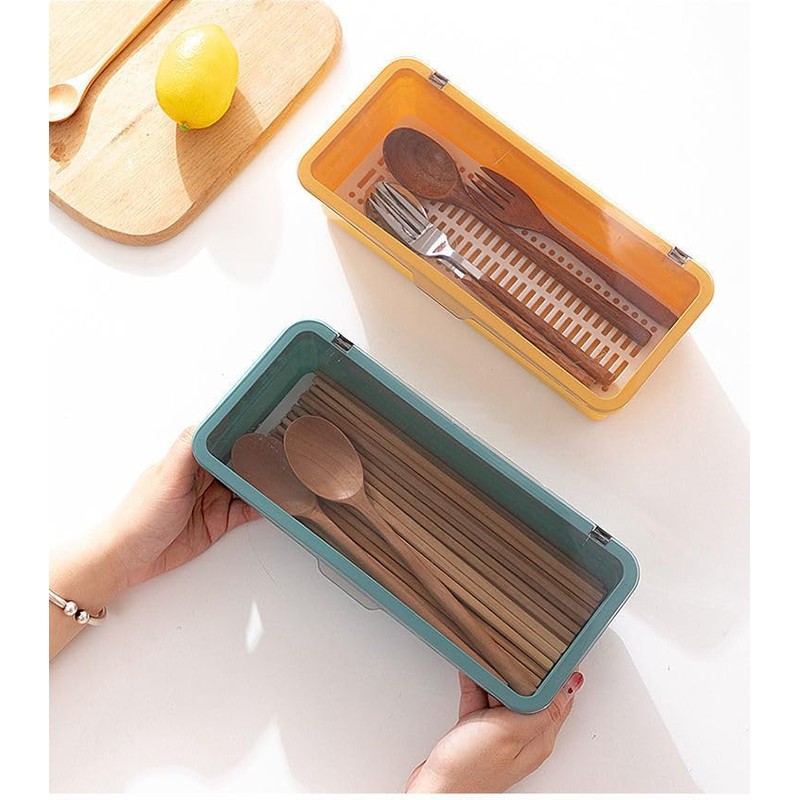 Plus Nao Cutlery Case, Organizer, Storage Box, with Lid, Drainer,