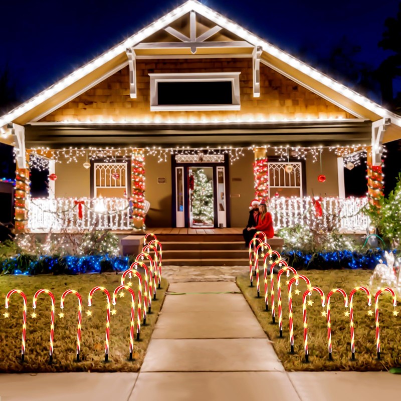 2 Set 24 Pack Upgraded Solar Christmas Candy Cane Lights,