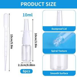 Giantree 6 Stücke Nasenspray Flasche Nasensprühflasche, 10ml Nachfüllbare Zerstäuber mit 1 Tropfer Nasenspray Flasche Leer Kunststoff Nasenzerstäuber Feiner Sprühnebel Nasensprayflasche Sprühflasche