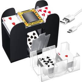 Aoriher 6 Decks Electric Automatic Card Shuffler with Revolving Canasta Playing Card Tray Set, Clear Rotating Card Holders for Playing Cards Poker Home Club Party Games