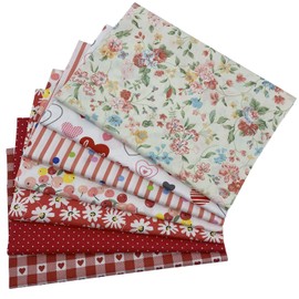 EDGEAM Cotton Fabric, Sold by the Metre, Fabric Package, Patchwork Fabric, Cotton Fabrics for Sewing, 7 Pieces, 50 x 45 cm for Sewing Fabrics, DIY Crafts, Scrapbooking (Red, 50 x 45 cm)