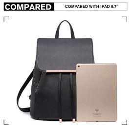 Miss Lulu Backpack Women Small Waterproof Backpack City Backpack Backpack Women Modern Backpack Women PU Leather for Travel Work School (Black)