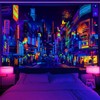 Bzhilja Blacklight Japanese Anime Tapestry, UV Reactive Punk Cityscape Wall