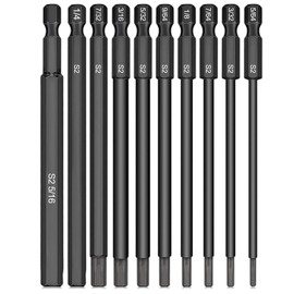 CYLBAQ Hex Screwdriver Bit Set Long 100 mm, 1/4 Inch Magnetic Allen Key, S2 Hex Head Drill Bit, Allen Key Hex (5/64 inch, 7/64 inch, 1/8 inch, 9/64 inch, 5/32 inch, 3/16 inch, 7/32 inch, 5/16 inch)