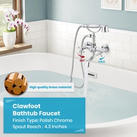 gotonovo Wall Mount Clawfoot Bathtub Faucet with HandHeld Spray and 360° Double Cross Handle Swivel Spout Vintage Tub Shower Faucet Set with Adapter Adjustable Swing Arms Polish Chrome
