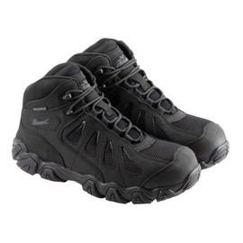 Thorogood Crosstrex Mid Waterproof Hiking Boots for Men - Lightweight Black Leather and Mesh with Toe, Comfort Insole, and Athletic Traction Outsole, Black/Grey - 8.5 W