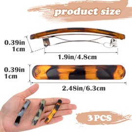 STSTR 3PCS French Barrette Hair Clips for Women, 2.48 Inch Small Tortoise Shell Hair Clip, Curved Glossy Thin Hair Flat Hair Accessories for Women (3 Colors) - Oval